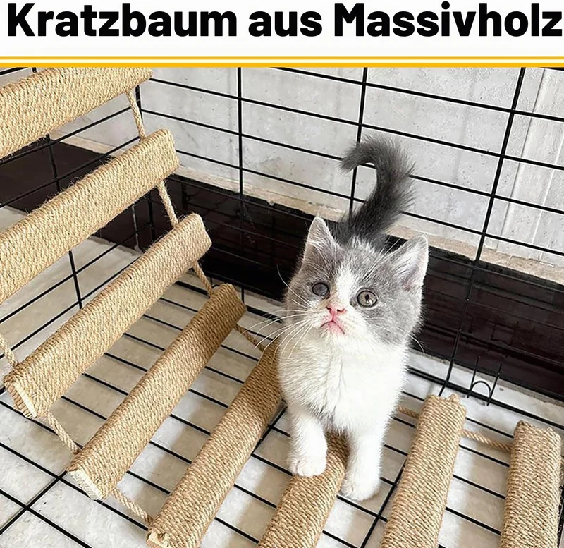 Katzenleiter Balkon 150 cm, Multifunktionale Katzenleiter & Klettergerüst, DIY Holzbrücke mit Sisals