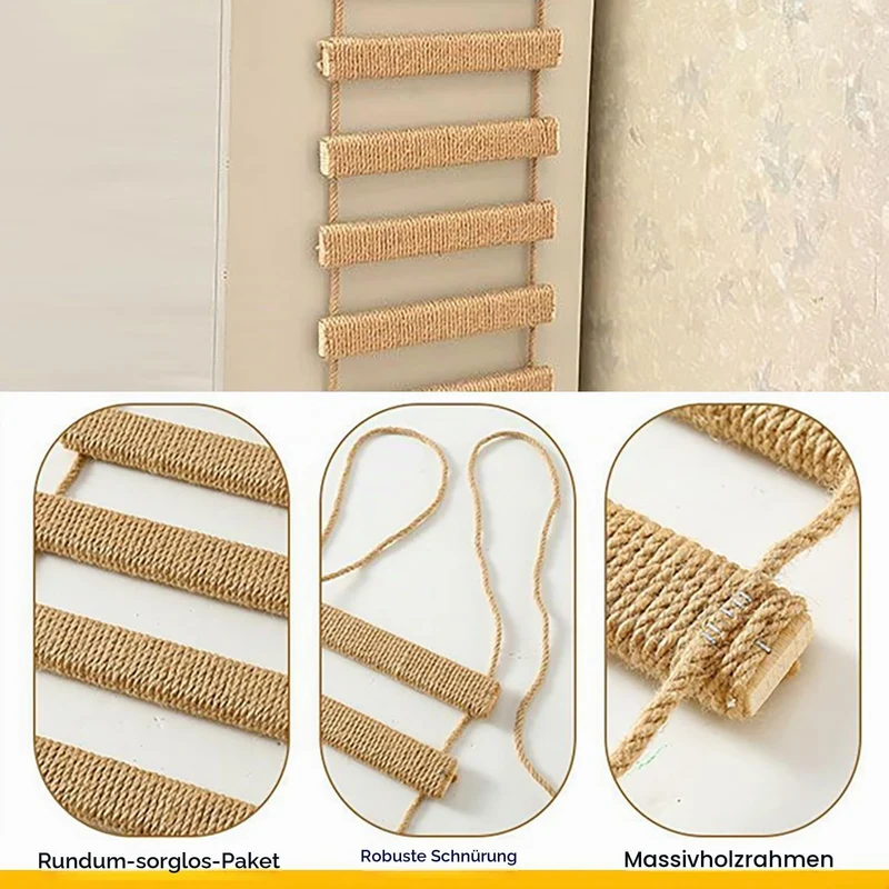 Katzenleiter Balkon 150 cm, Multifunktionale Katzenleiter & Klettergerüst, DIY Holzbrücke mit Sisals