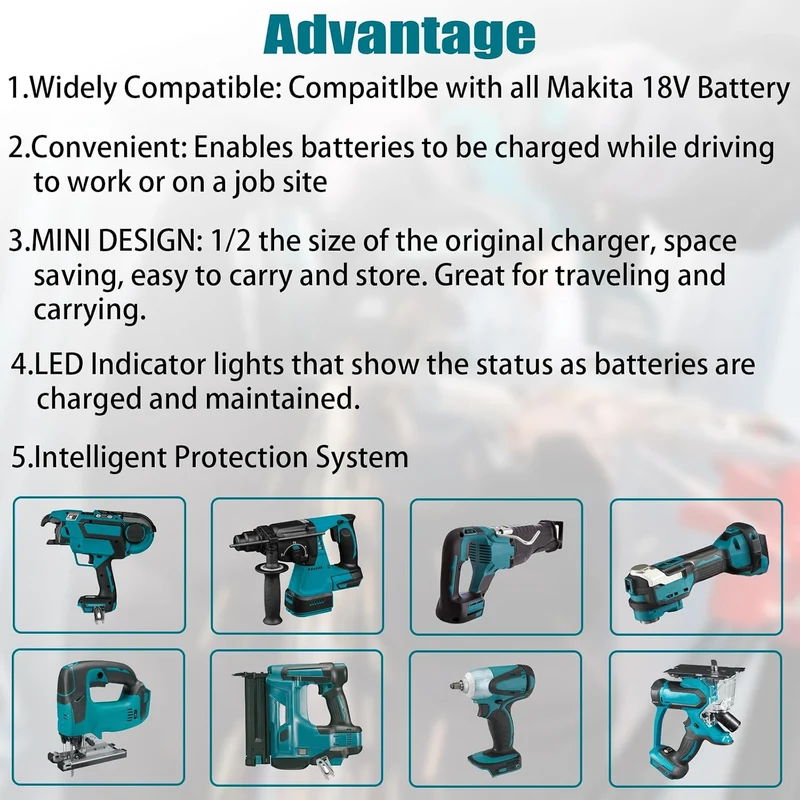 Mini Auto Ladegerät für Makita Akku 18V, Aufladen für BL1850 BL1840 BL1860 BL1830 BL1820 Ersatz für