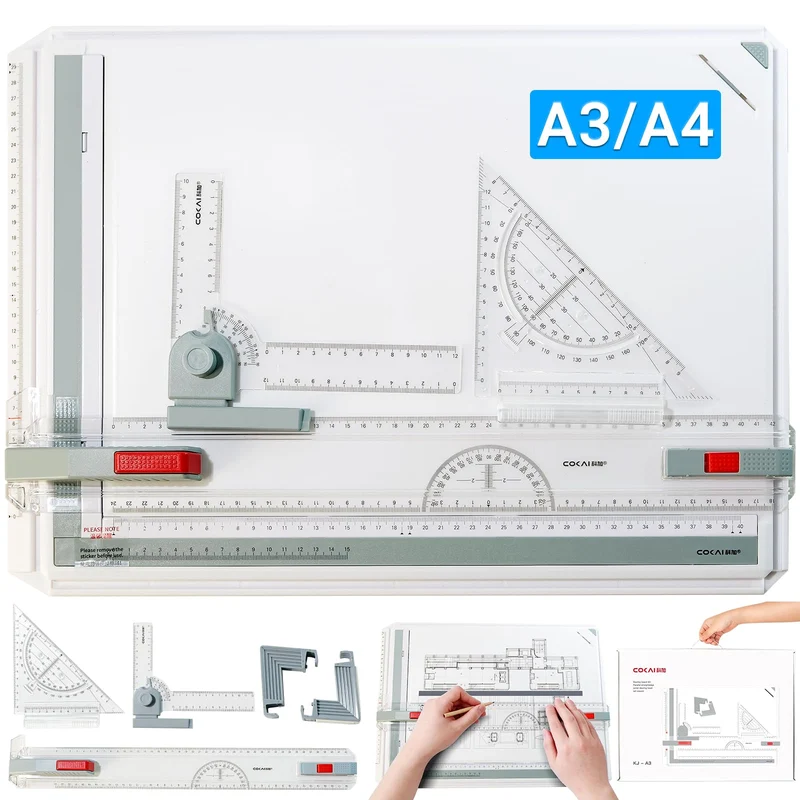 Ecliptix A3 Profi Zeichenbrett Set, nutzbar für A3‑ und A4‑Zeichenpapier Weiss, Weiss