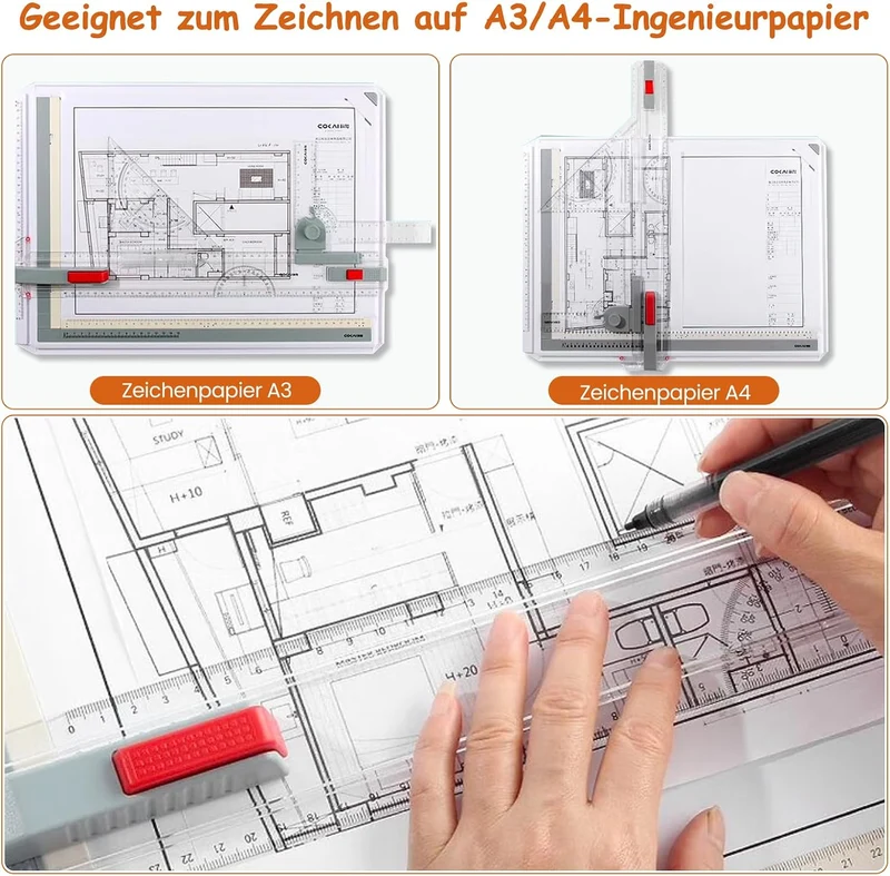 Ecliptix A3 Profi Zeichenbrett Set, nutzbar für A3‑ und A4‑Zeichenpapier Weiss, Weiss