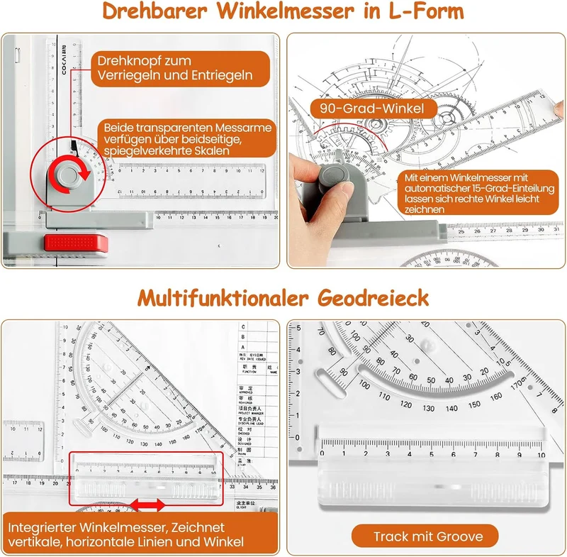 Ecliptix A3 Profi Zeichenbrett Set, nutzbar für A3‑ und A4‑Zeichenpapier Weiss, Weiss
