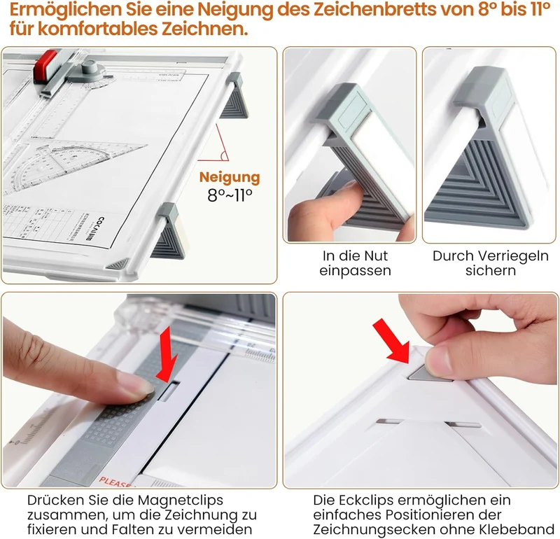 Ecliptix A3 Profi Zeichenbrett Set, nutzbar für A3‑ und A4‑Zeichenpapier Weiss, Weiss