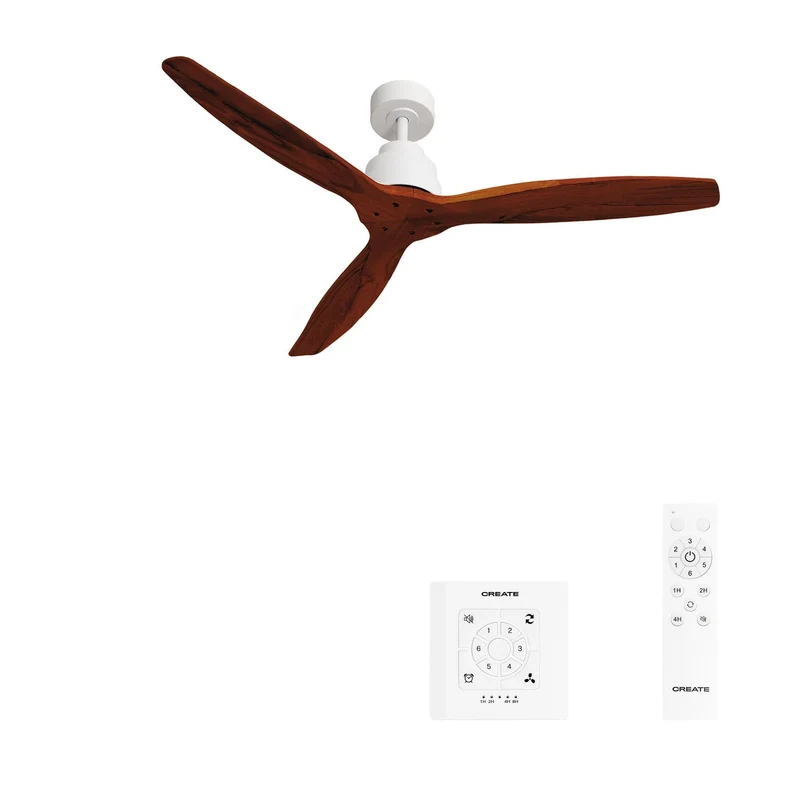 CREATE/ WINDSTYLANCE NATURAL WOOD/Deckenventilator Weiss Dunkelholzflügel mit Wandschalter und Fernb