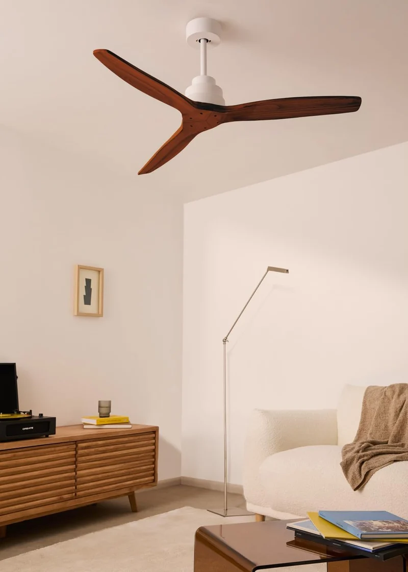 CREATE/ WINDSTYLANCE NATURAL WOOD/Deckenventilator Weiss Dunkelholzflügel mit Wandschalter und Fernb