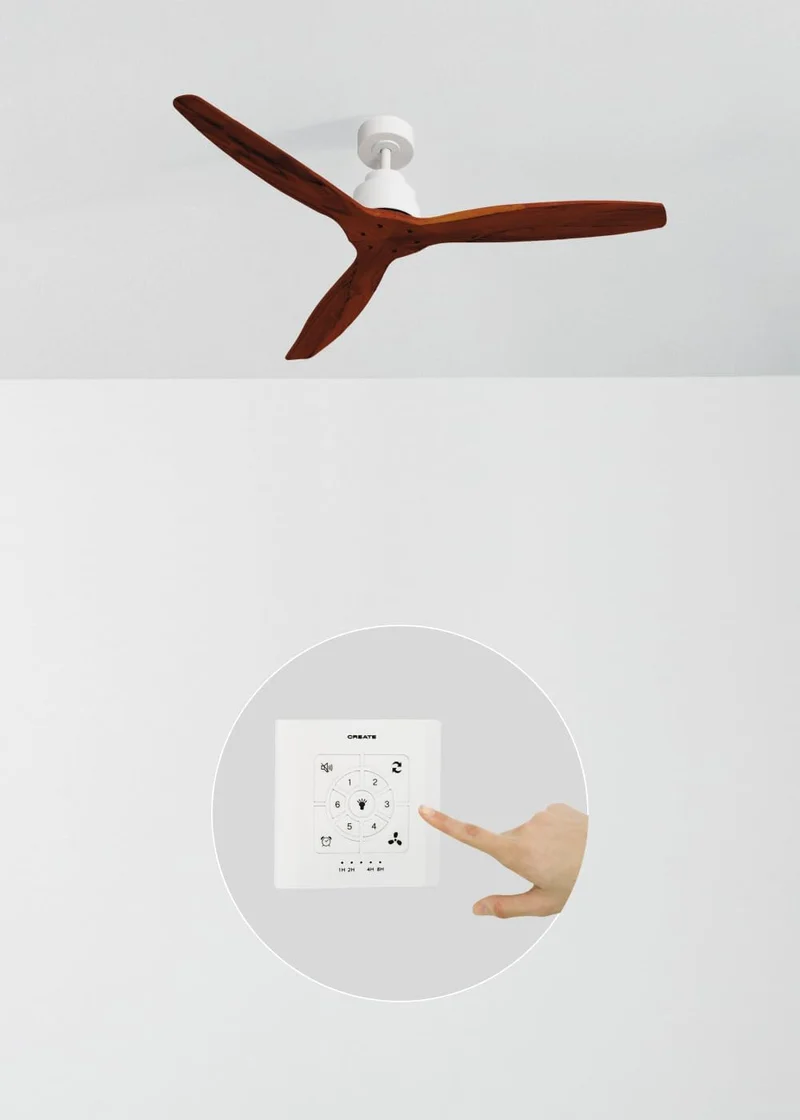 CREATE/ WINDSTYLANCE NATURAL WOOD/Deckenventilator Weiss Dunkelholzflügel mit Wandschalter und Fernb