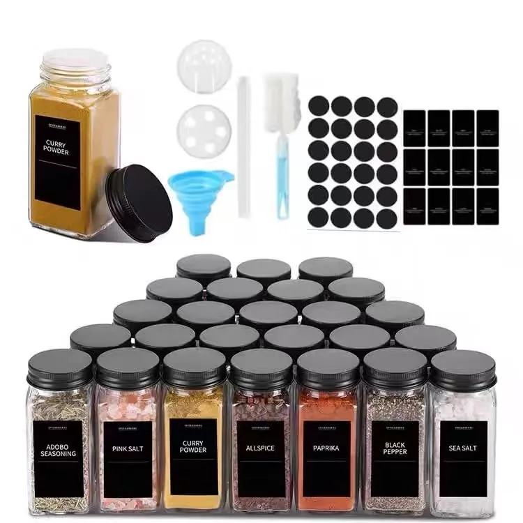 24 stück 120ml Gewürzgläser eckig luftdicht,Gewürzdosen Set Glas,Gewürzbehälter Spice Jars, Gewürze