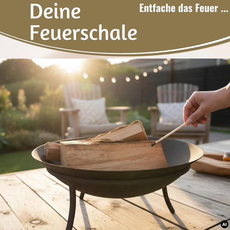 LS-LebenStil Feuerschale Eisen 47cm Schwarz Gestell 3-Bein mit Ring Schale, Schwarz