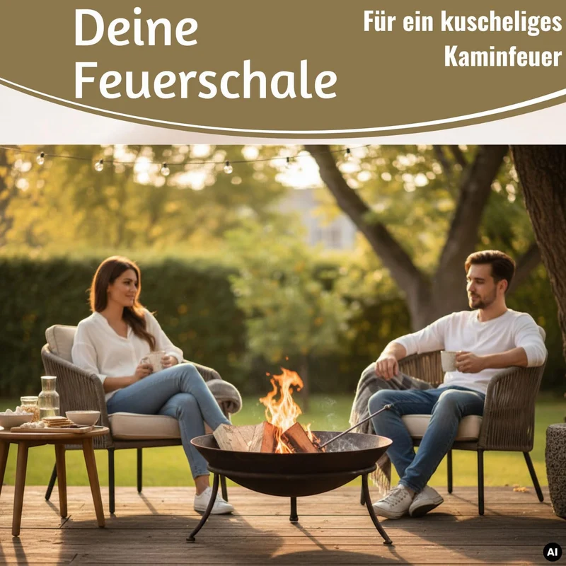 LS-LebenStil Feuerschale Eisen 47cm Schwarz Gestell 3-Bein mit Ring Schale, Schwarz