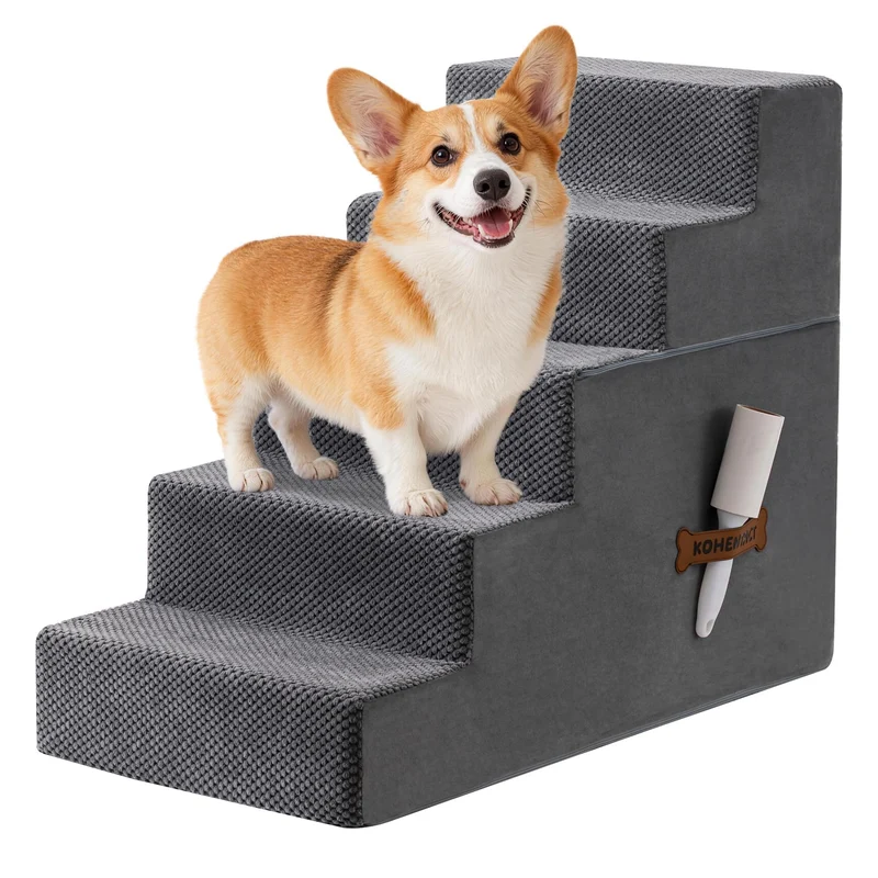 Hundetreppe & Rampe für hohes Bett & Sofa, 33-61 cm abnehmbare Haustiertreppe für kleine & mittlere