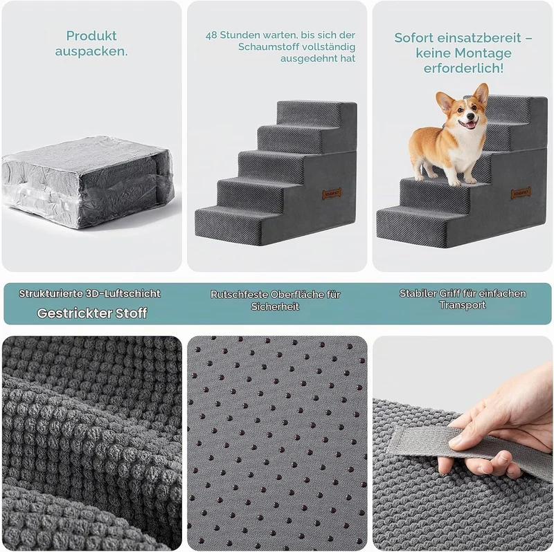 Hundetreppe & Rampe für hohes Bett & Sofa, 33-61 cm abnehmbare Haustiertreppe für kleine & mittlere