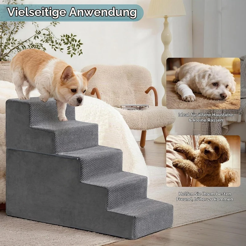 Hundetreppe & Rampe für hohes Bett & Sofa, 33-61 cm abnehmbare Haustiertreppe für kleine & mittlere