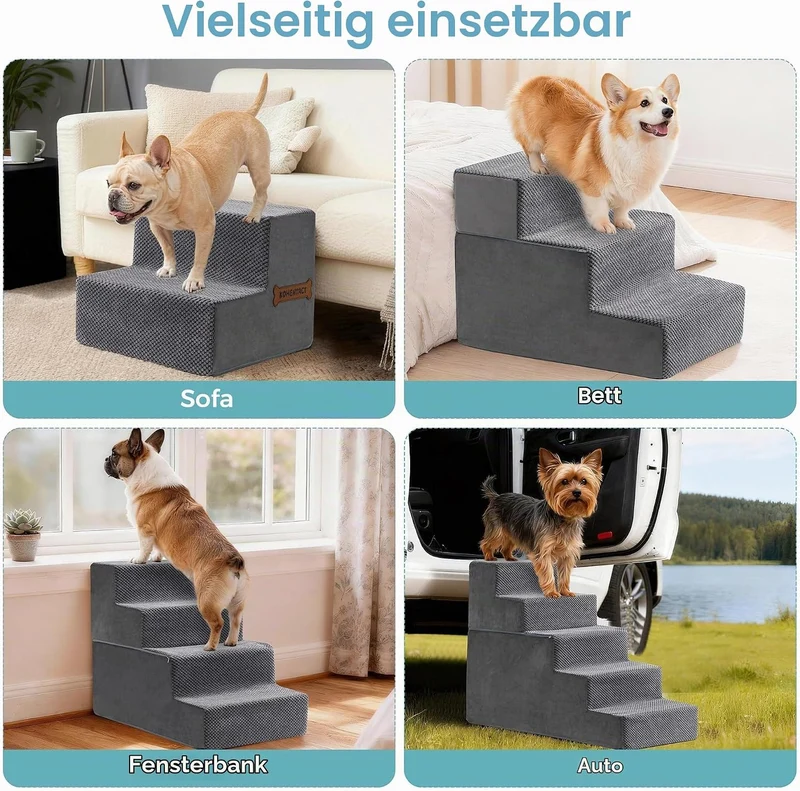 Hundetreppe & Rampe für hohes Bett & Sofa, 33-61 cm abnehmbare Haustiertreppe für kleine & mittlere