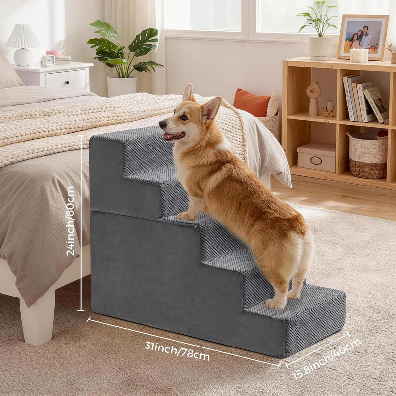 Hundetreppe & Rampe für hohes Bett & Sofa, 33-61 cm abnehmbare Haustiertreppe für kleine & mittlere