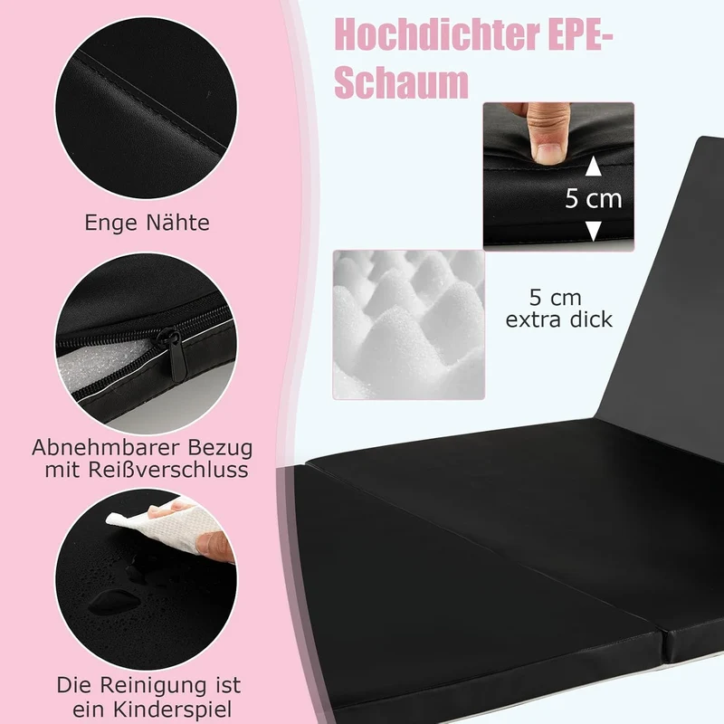 GOPLUS Faltbare Gymnastikmatte 240 cm x 116 cm x 5 cm, Faltbare Turnmatte mit Tragegriffen, Klettver