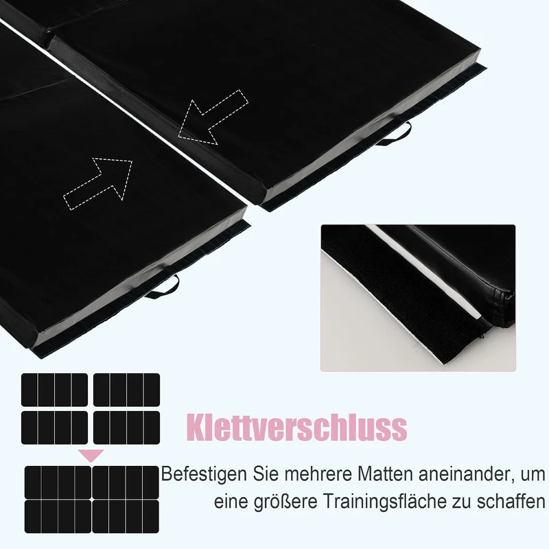 GOPLUS Faltbare Gymnastikmatte 240 cm x 116 cm x 5 cm, Faltbare Turnmatte mit Tragegriffen, Klettver