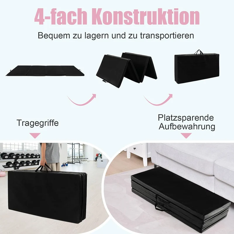 GOPLUS Faltbare Gymnastikmatte 240 cm x 116 cm x 5 cm, Faltbare Turnmatte mit Tragegriffen, Klettver