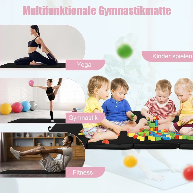GOPLUS Faltbare Gymnastikmatte 240 cm x 116 cm x 5 cm, Faltbare Turnmatte mit Tragegriffen, Klettver