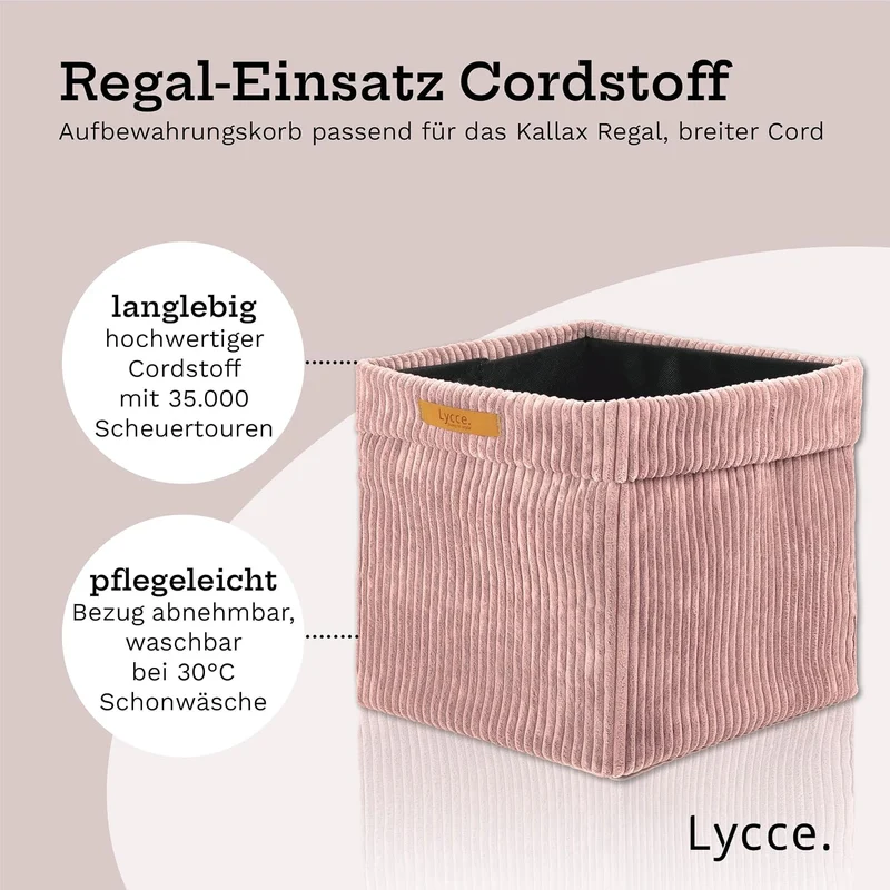 Lycce Kallax Box Cord, Faltbox + abnehmbarer Bezug | powder rosa Powder Rosa 1 Stück, Powder Rosa 1