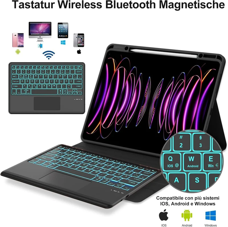 Hülle Tastatur für iPad Pro 12,9 Zoll 6./5./4./5. Gen Touchpad/Beleuchtung Schwarz Touchpad/Beleucht