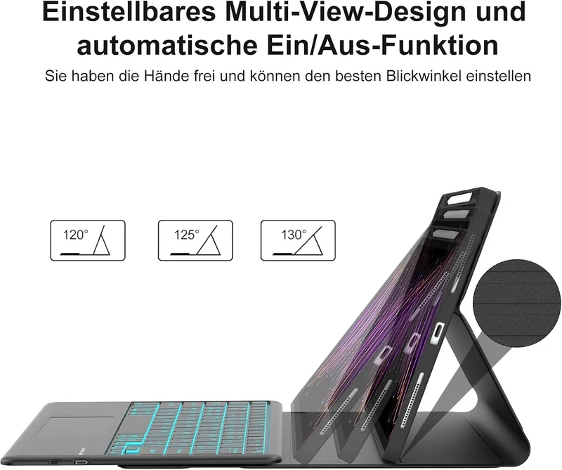 Hülle Tastatur für iPad Pro 12,9 Zoll 6./5./4./5. Gen Touchpad/Beleuchtung Schwarz Touchpad/Beleucht