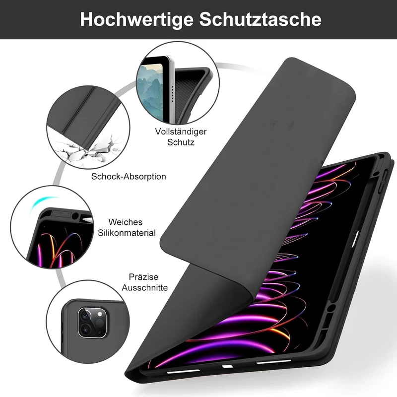 Hülle Tastatur für iPad Pro 12,9 Zoll 6./5./4./5. Gen Touchpad/Beleuchtung Schwarz Touchpad/Beleucht