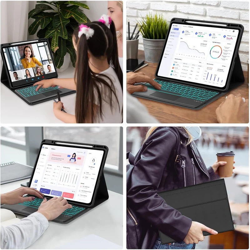 Hülle Tastatur für iPad Pro 12,9 Zoll 6./5./4./5. Gen Touchpad/Beleuchtung Schwarz Touchpad/Beleucht
