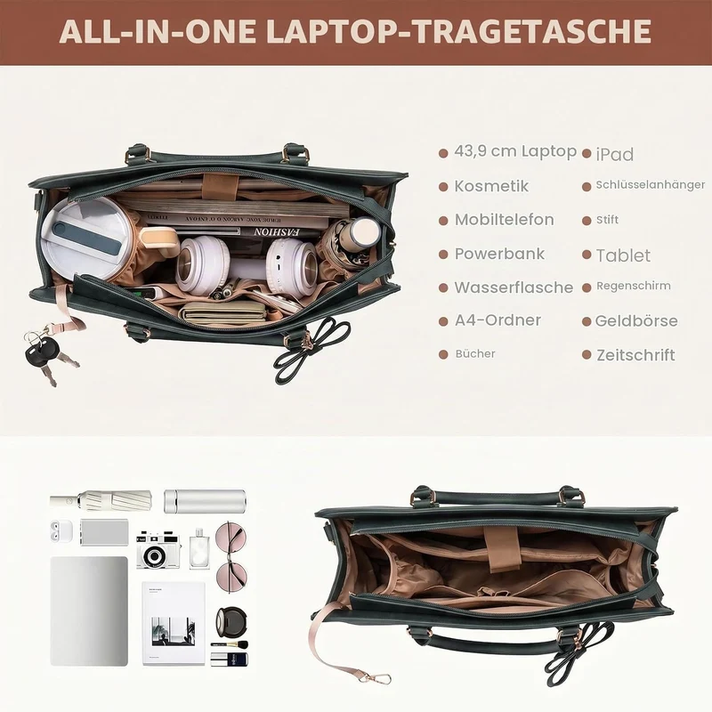 LOVEVOOK Handtasche Damen Gross, 17,3 Zoll Laptoptasche Arbeitstasche Elegant Uni Tasche Bürotasche