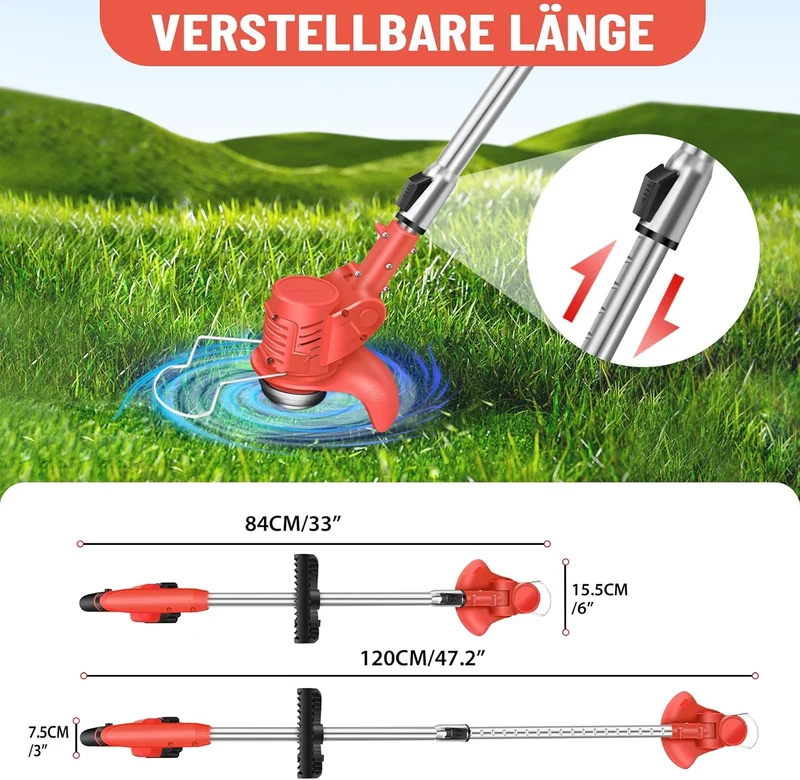 Akku Rasentrimmer mit Akku, 21V Elektrischer Akku Motorsense & Rasentrimmer Rasen, Akku Freischneide