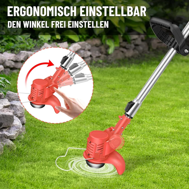 Akku Rasentrimmer mit Akku, 21V Elektrischer Akku Motorsense & Rasentrimmer Rasen, Akku Freischneide