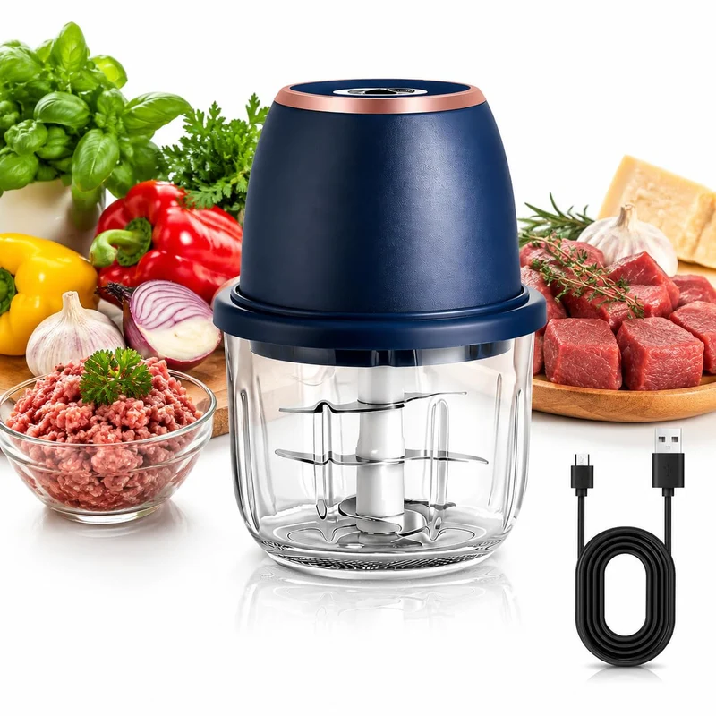 Elektrischer Zerkleinerer 350ml, USB-C, 6 Klingen für Fleisch & Gemüse