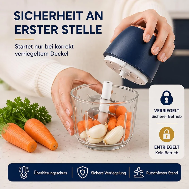 Elektrischer Zerkleinerer 350ml, USB-C, 6 Klingen für Fleisch & Gemüse