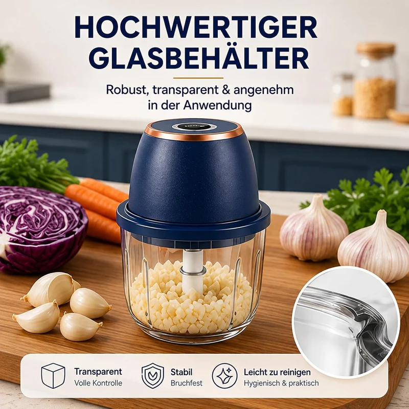 Elektrischer Zerkleinerer 350ml, USB-C, 6 Klingen für Fleisch & Gemüse