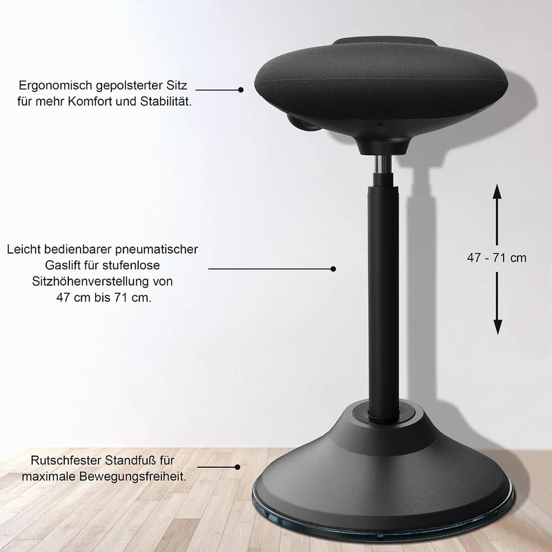 Ergonomischer Stehhocker höhenverstellbar 60–85 cm, Aktivhocker 60-85 CM, 60-85 CM