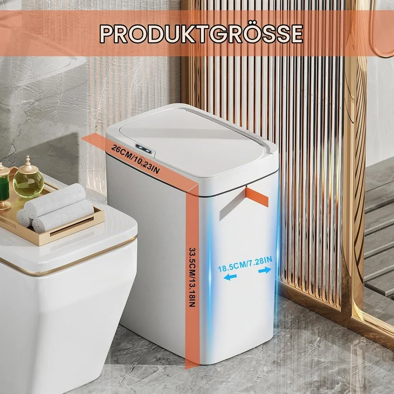 18L Automatischer Badezimmer Mülleimer mit Deckel aus Kunststoff | Wasserdichter Bewegungssensor Bag