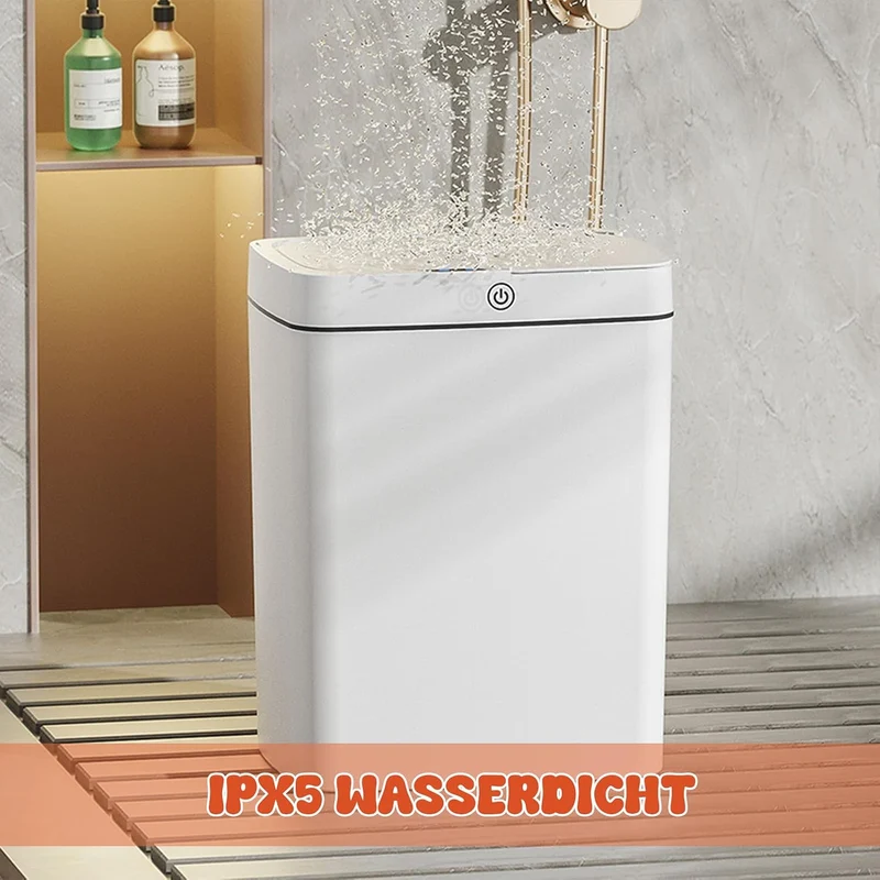 18L Automatischer Badezimmer Mülleimer mit Deckel aus Kunststoff | Wasserdichter Bewegungssensor Bag
