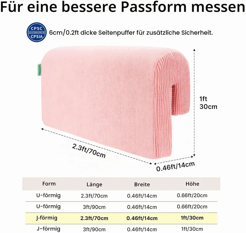 AEOCOO Bettkantenschutz für Kinderbetten 70 cm – weiche Memory-Schaum Bettumrandung, Rausfallschutz