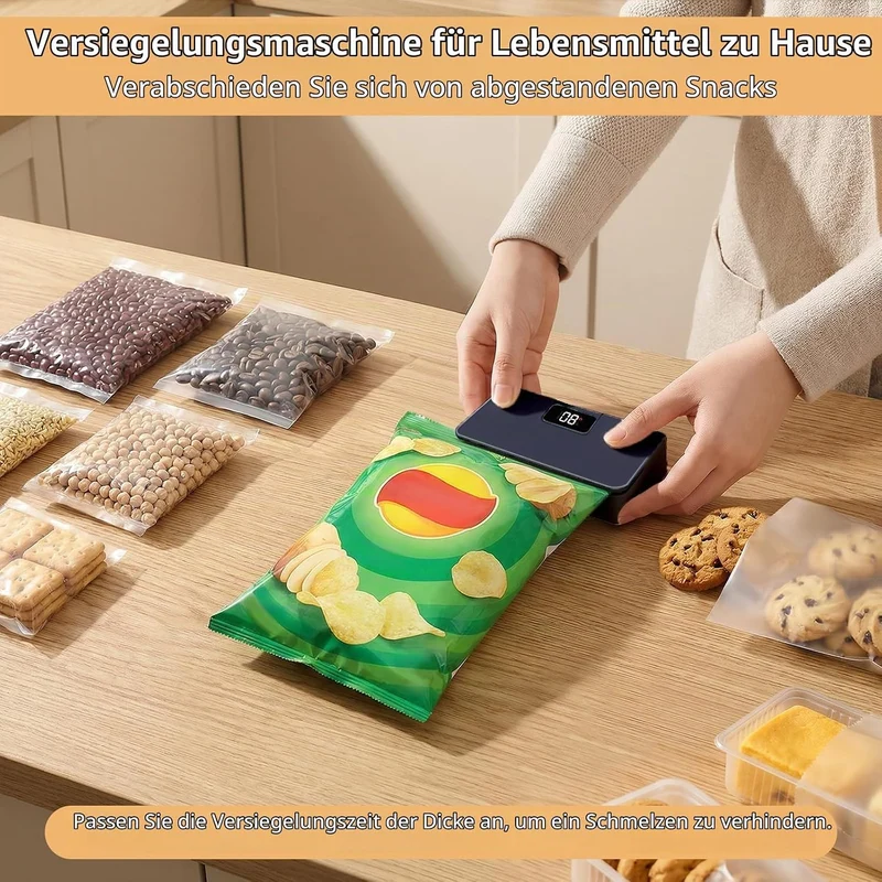 Wiederaufladbares Mini Folienschweissgerät mit LED-Display, 6 Stufen Einstellbar Bag Sealer für Plas