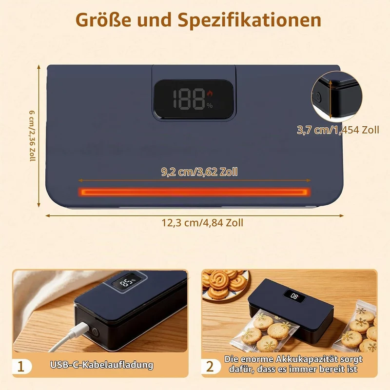 Wiederaufladbares Mini Folienschweissgerät mit LED-Display, 6 Stufen Einstellbar Bag Sealer für Plas