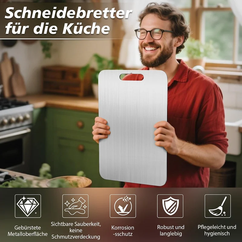 3er-Set Titan Schneidebrett, doppelseitig, aus S316 Edelstahl, BPA-frei S+M+L, S+M+L