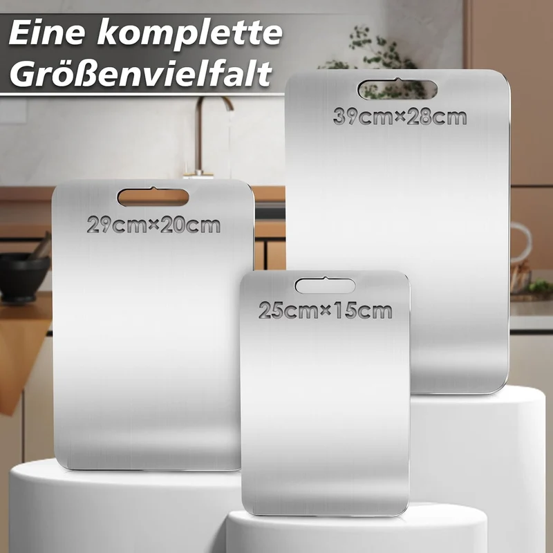 3er-Set Titan Schneidebrett, doppelseitig, aus S316 Edelstahl, BPA-frei S+M+L, S+M+L