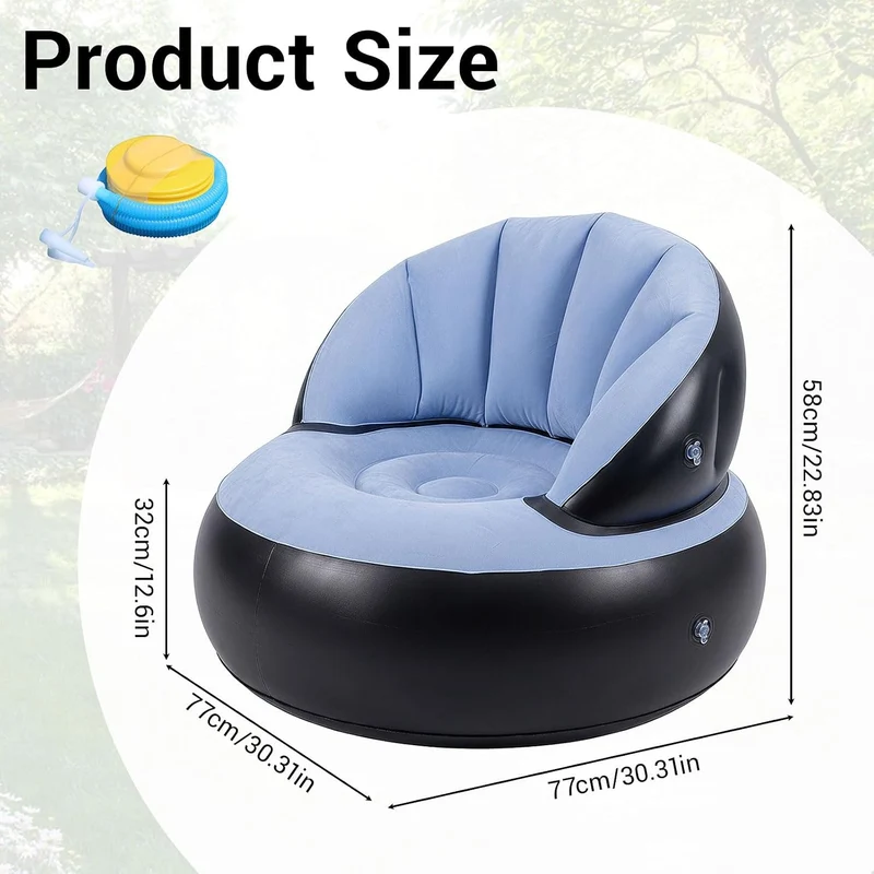Sitzsack Aufblasbar Luftsofa Couch - Aufblasbares Sofa mit Fusspumpe Beflockt - Camping Sofa Aufblas