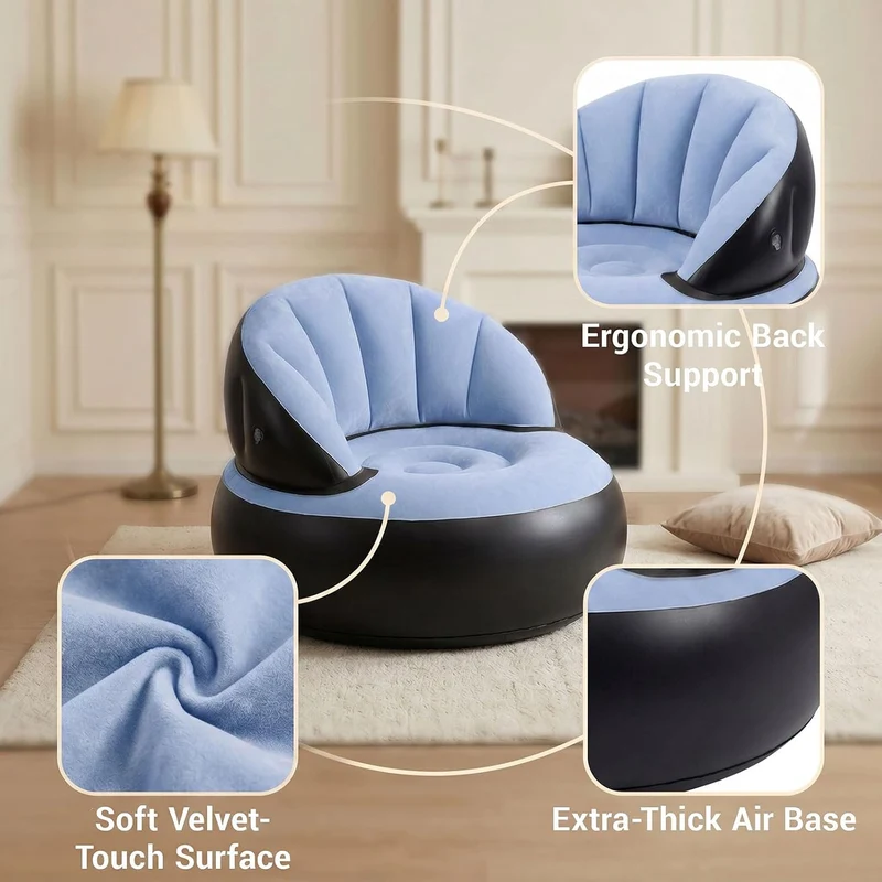 Sitzsack Aufblasbar Luftsofa Couch - Aufblasbares Sofa mit Fusspumpe Beflockt - Camping Sofa Aufblas