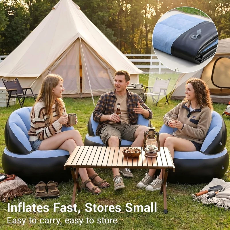 Sitzsack Aufblasbar Luftsofa Couch - Aufblasbares Sofa mit Fusspumpe Beflockt - Camping Sofa Aufblas