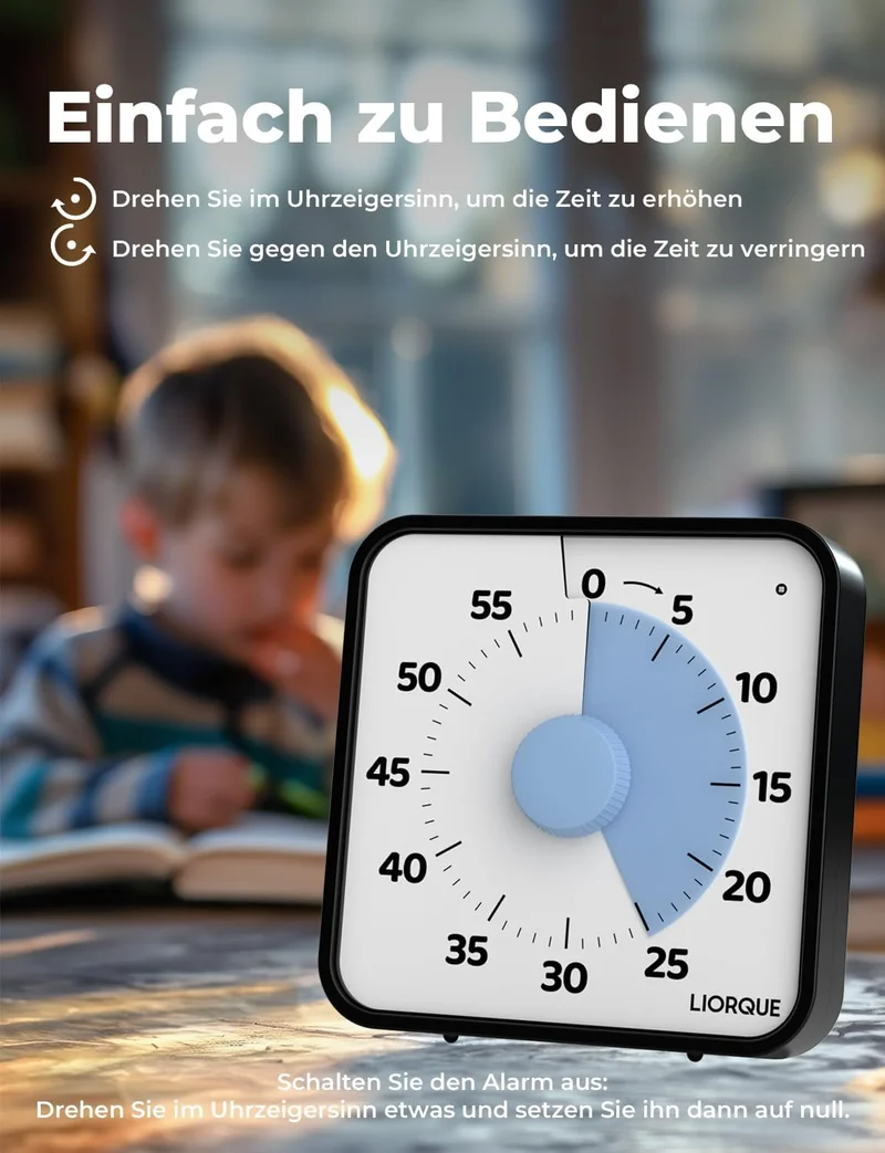 LIORQUE 19cm Visueller Timer 60 Minuten Countdown Timer XL Blau, XL Blau