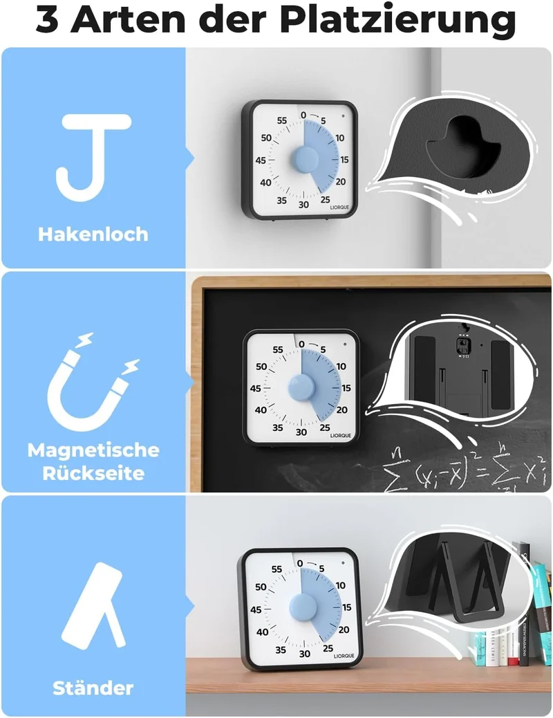 LIORQUE 19cm Visueller Timer 60 Minuten Countdown Timer XL Blau, XL Blau