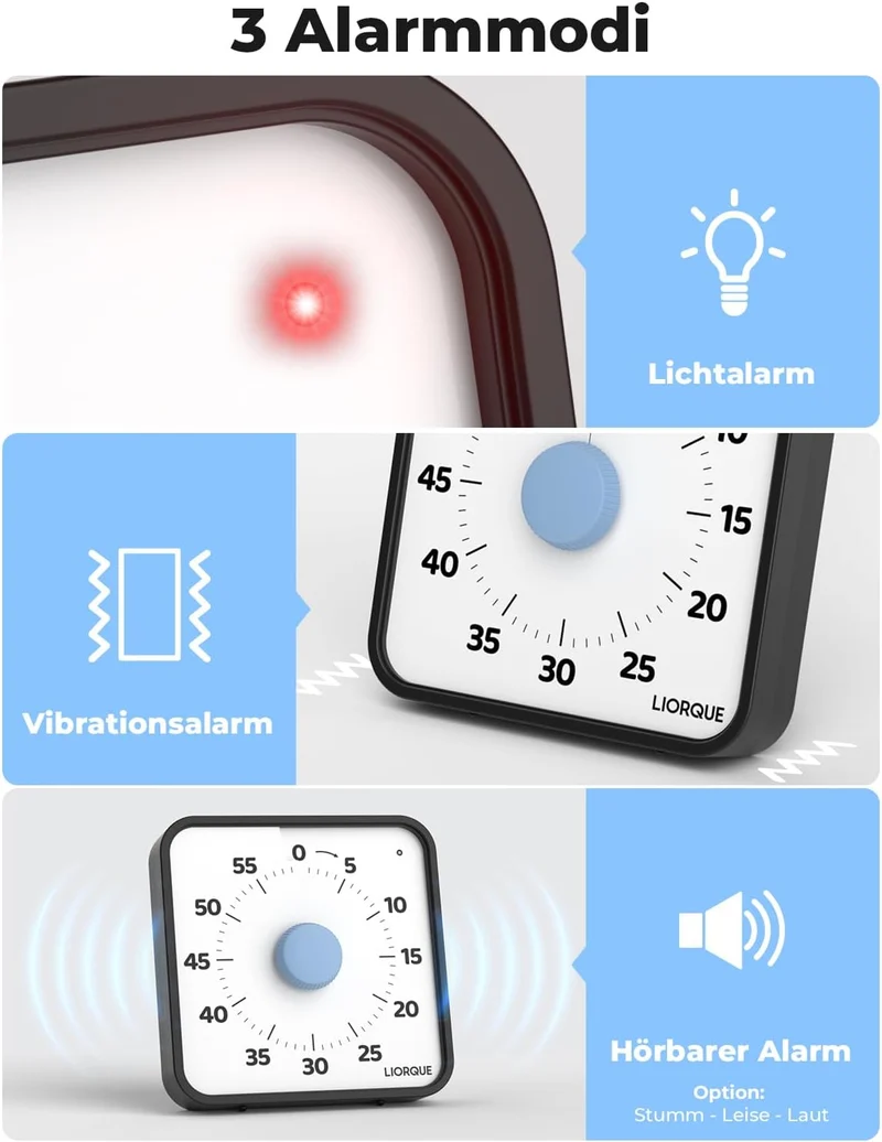 LIORQUE 19cm Visueller Timer 60 Minuten Countdown Timer XL Blau, XL Blau