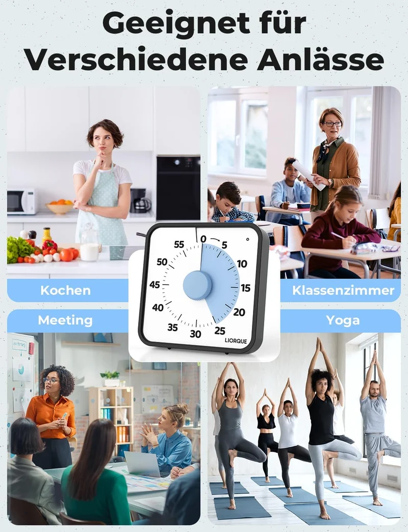 LIORQUE 19cm Visueller Timer 60 Minuten Countdown Timer XL Blau, XL Blau