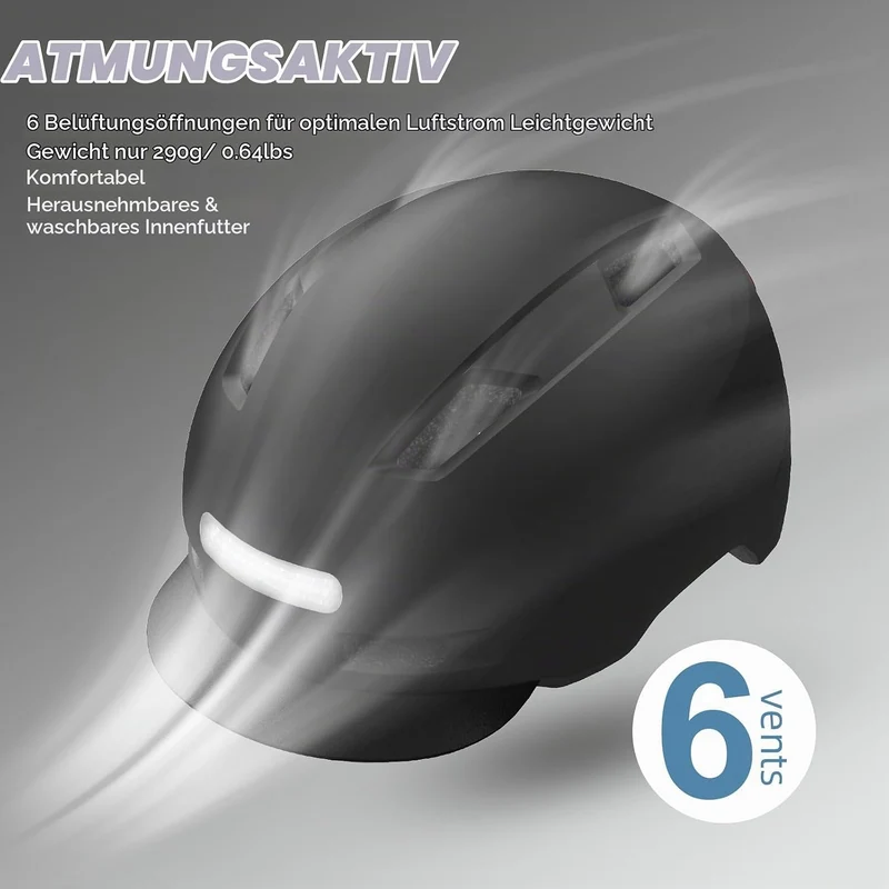 KINGLEAD Fahrradhelm mit Licht Vorne und Hinten Damen Herren，USB-aufladbar Schwarz L【58-61cm】, Schwa