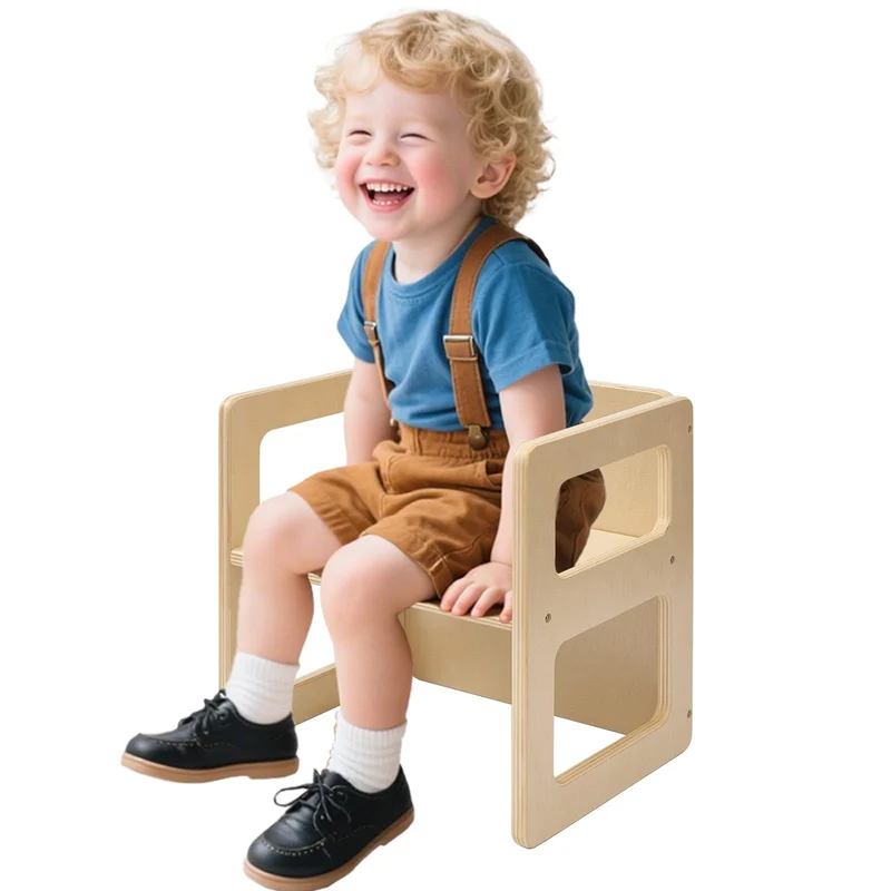 FUNLIO Höhenverstellbarer Montessori Entwöhnungsstuhl für 1-3 Jahre, Qualitätsstuhl aus Massivholz,